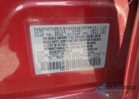 2015 Nissan Sentra S/Sv/Sr/Sl from USA, damaged, VIN 3N1AB7AP1FY365078